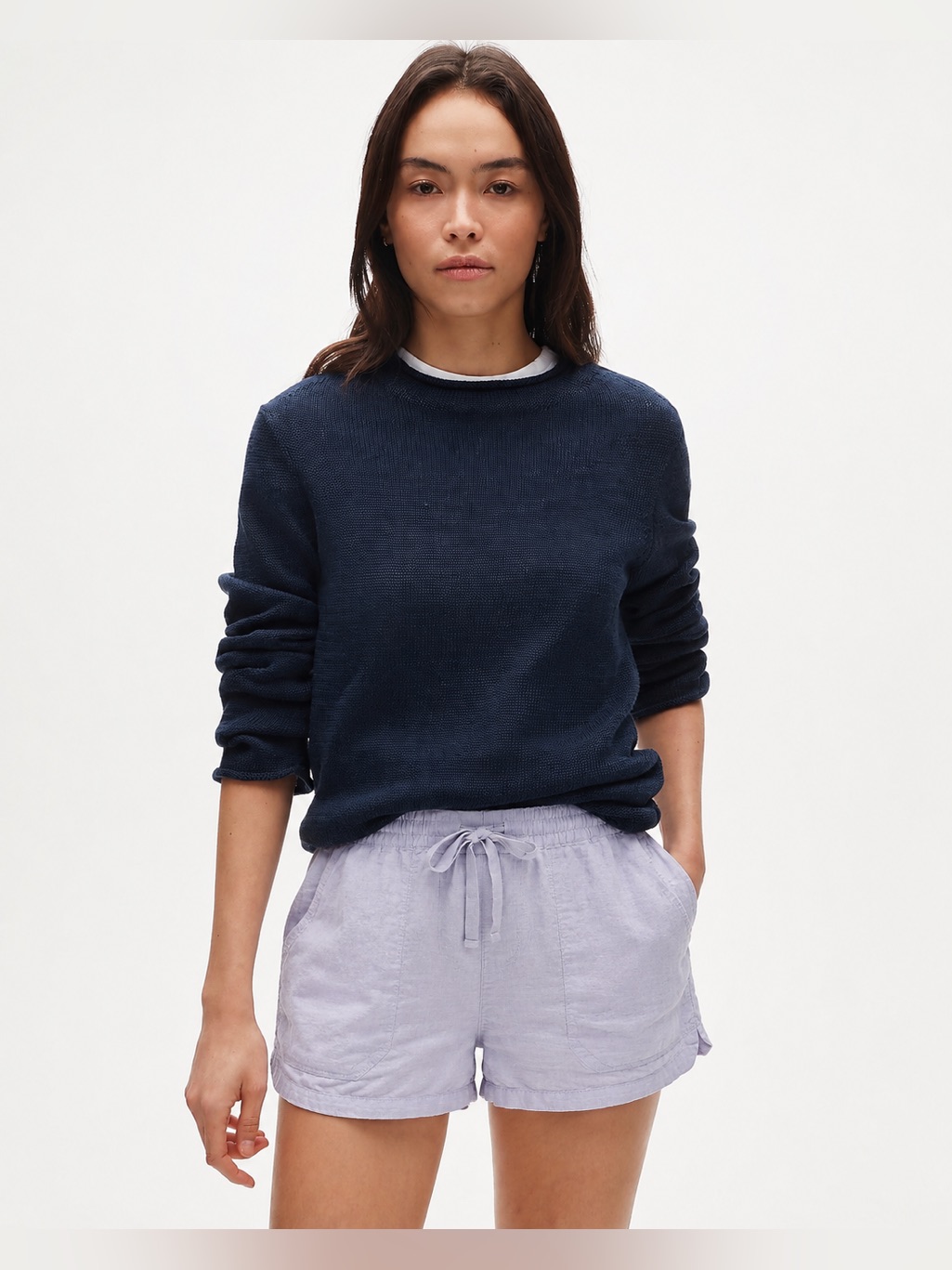 J. Crew Women’s Linen Blend Seaside Shorts Light Purple Elastic Waist Medium 151